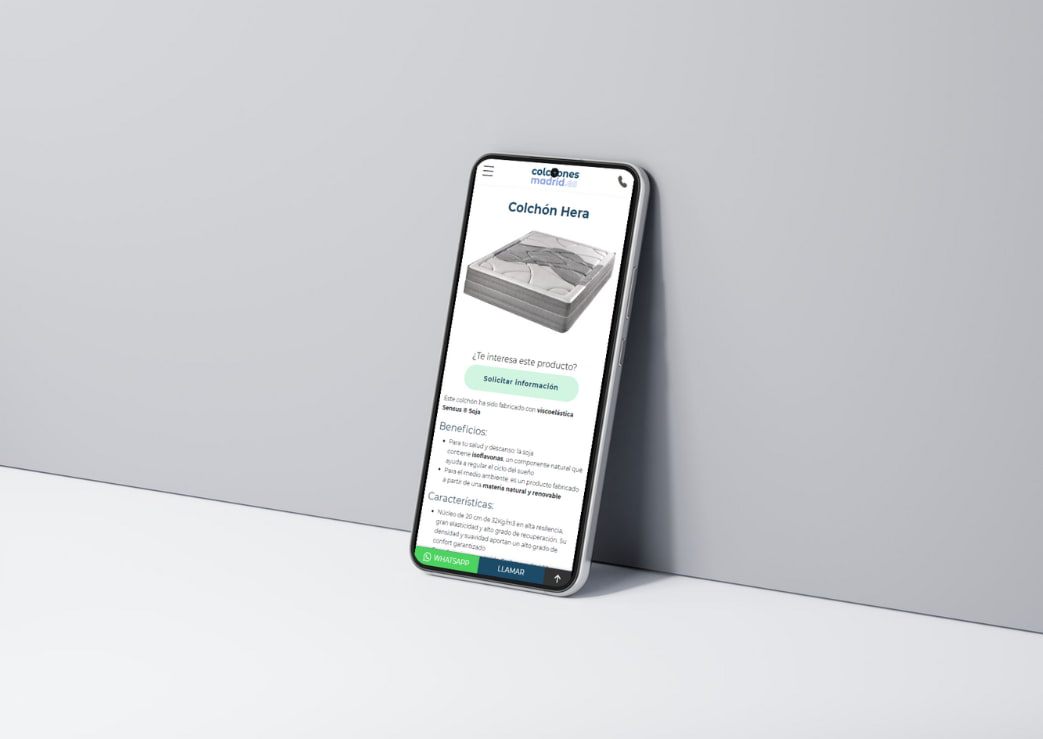 mock up versión movil diseño web responsive de colchones madrid